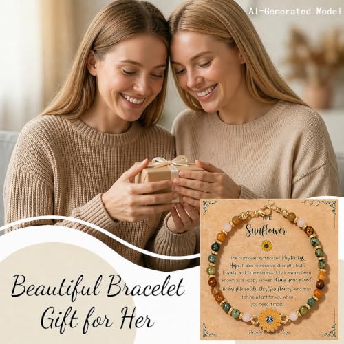 Sunflower Gifts for Women, Gifts for Women Bracelet, Symbol of Positivity Strength and Love, Inspirational Sunshine Jewelry, Birthday Christmas Thank You Gift, Friends Daughter Coworkers - style: Sunflower