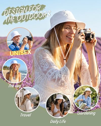 Water-Resistant Sun UPF 50+ Bucket Hat Protection Packable Brimmed Boonie for Women Men Summer Lightweight Hiking Outdoor Cap - color: White