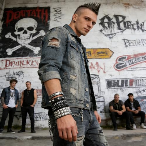 Handmade Black Leather Wrap Studded Bracelets for Women Men, 4Pcs Vintage Punk Wrist Cuff Bangle Wristband Emo Jewelry Gifts - style: Square Stud Style