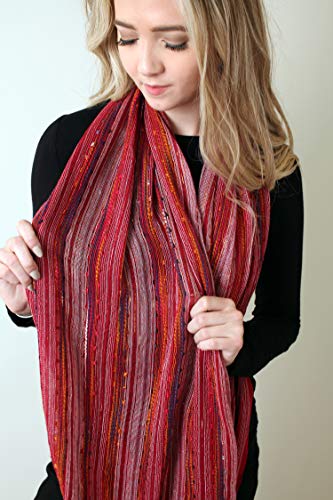 Anika Dali (15 Colors) Shimmer Sparkle Infinity Scarf, Women's Festival Bliss Lightweight Fashion Shawl - color: Red Vogue
