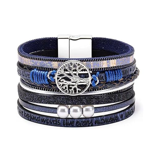 Long tiantian Leather Bracelets for Women Men Heart Wrap Bracelets Western Jewelry Cowgirl Outfits Birthday Gifts for Her - color: D4:blue leather bracelet