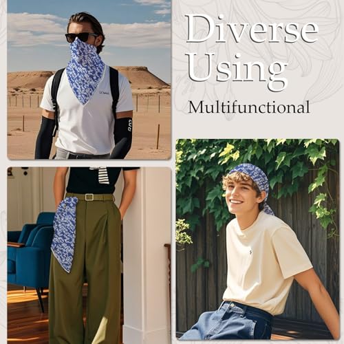 27.16'' Bandanas for Men, Cotton Mens Head Scarf with Flower Pattern Floral Hair Bandana Headband for Daily Casual - color: Blue