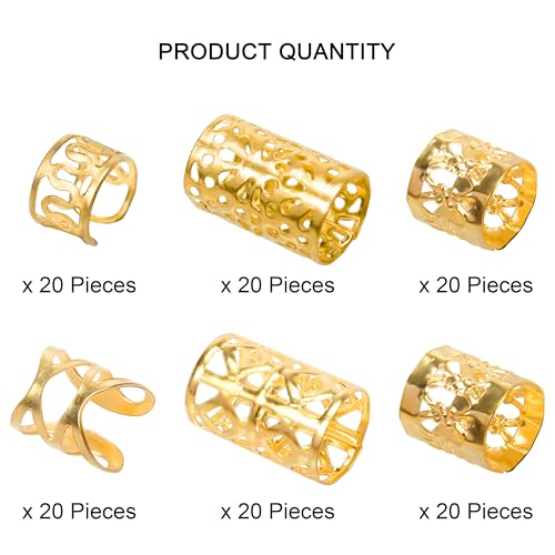 120 PCS Gold Dreadlock Beads Hair Jewelry Braids Accessories for Goddess Locs Crochet Passion Twist Hair Rings Soft Metal Adjustable Braiding Cuffs (120Pcs, Gold) - color: Gold, size: 1 Count (Pack of 120)