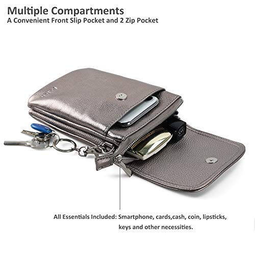 befen Genuine Leather Small Crossbody Bags for Women Cell Phone Bag Cross Body Purses,Silver Zipper - color: Metallic Bronze Pewter