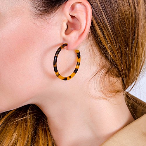 BaubleStar Tortoise Shell Resin Hoop Earrings Fashion Jewelry - color: Tortoise