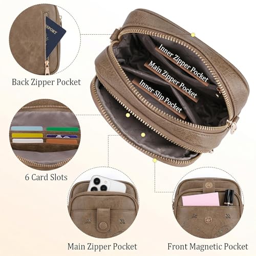 KITEVIUN Crossbody Bags for Women Leather Crossbody Purse Small Shoulder Phone Purse with Adjustable Strap & RFID Card Slots - color: 08-sandy Brown