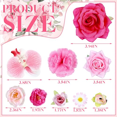 BBTO 21 Pcs Flower Hair Clip Rose Hair Clips Barrettes for Women Flower Accessories Boho Bride Claw Clip Hairpin Brooch Pin Headpiece for Wedding (Pink Series) - color: Pink Series