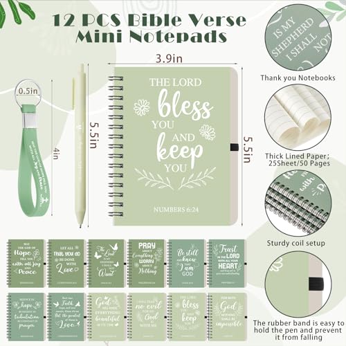 Skylety 12 Set/ 48 Pcs Christian Gifts for Women Men Religious Gift Set 16 oz Bible Scripture Cups with Lids Mini Spiral Notebooks Pens Keychains for Mother Father Birthday(Green Gradient) - color: Green Gradient