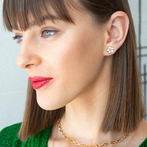 Pink Flower Earrings for Women, 925 Sterling Silver Stud Earrings, Cute Plumeria Earrings For Women, Cherry Blossom Hypoallergenic Stud - color: *White
