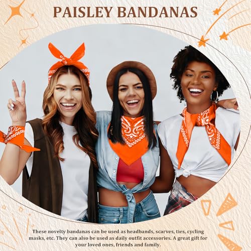 50 Pcs Bandanas Bulk Large Bandana Headband Paisley Cowboy Bandana Scarf Handkerchief for Women Men - color: Orange