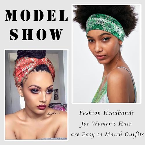 FULZTEY Wide Headbands for Women Floral Printed Boho Hairband Elastic Knotted Bandana Non Slip Workout Yoga Thick Turban Head Wrap Fashion Hair Accessories for Teen Girls 4Pcs - color: Style 78