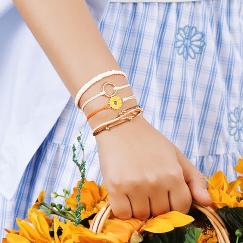 Sunflower Friendship Bracelets Boho Stackable String Bracelets Cute Trendy Gifts for Teen Girls Women - color: Beige