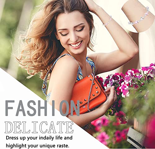 M&Ostyle Silver Bracelet for Women,Bracelet Shiny Crystal Diamond Adjustable Bracelet Mother's Day Jewelry Gift Birthday Christmas Gifts for Women Mom Wife - color: Pink