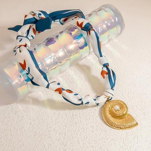 Scarf Necklace with Charm Gold Starfish Chunky Cross Heart Flower Pendants Bandana Charm Necklace Western Scarf for Women Boho Cowgirl Country Cowboy Accessories Beach Vacation Vacation Outfits Jewelry - color: C6-Scarf Necklace With Conch Charm