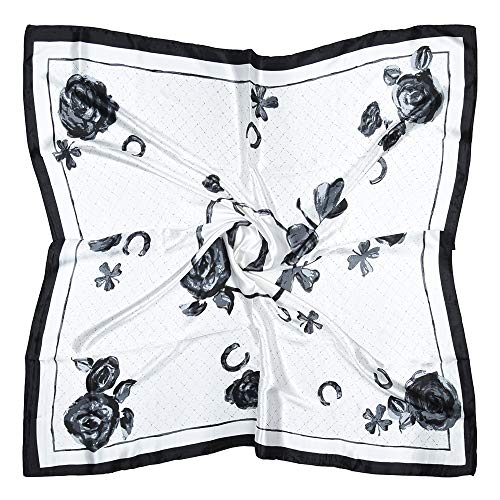 vabovin Satin Head Scarf for Women Silk Like Hair Scarf, 35 x 35 in | Silk Feel Fabric, Hair Wrap for Sleeping, Headscarf and Neck Scarf, Square Bandana Style, Fashion Accessory - color: 003 White Floral