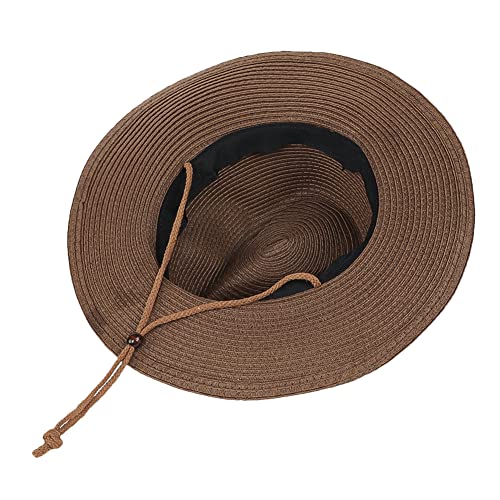 Wide Brim Straw Cowboy Hat for Men Women Western Cowgirl Sun Hat Packable UPF 50+ Beach Cap Shapeable Fedora Panama Cap - color: Coffee