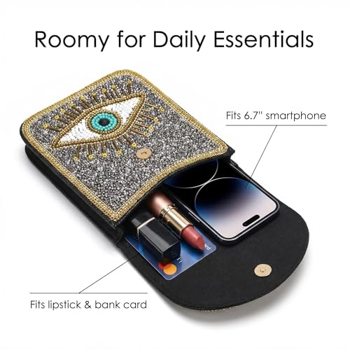 Small Crossbody Bags for Women Designer Cell Phone Bag Boho Shoulder Wallet Purse - color: Silver