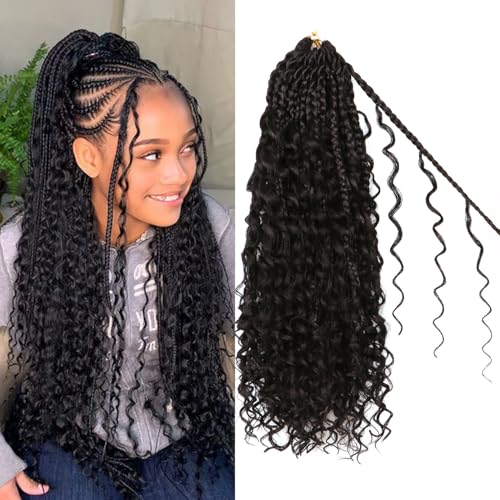 Goddess Boho Box Braids Crochet Hair-8 Packs 14 Inch Crochet Box Braids for Black Women Pre Looped (1B, 14 Inch (Pack of 8)) - color: 1B#, size: 14 Inch (Pack of 8)
