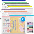 JARLINK A3 (16.5x12.6 in, 12 Pcs) Mesh Zipper Pouch, 12 Colors Extra Large Zipper Bags, Waterproof File Pouches for Office Supplies, Puzzles, Board Game, School, Travel Accessories & Craft Projects - style: 12pcs
