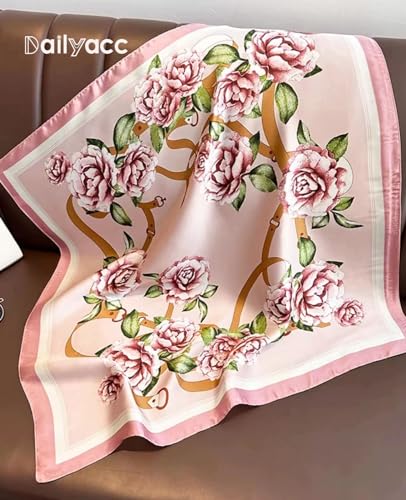 Dailyacc Hair Bandanas Scarf For Women Lightweight Fashion Neck Silk Satin Head Scarves For Sleeping Handbags Scarf - color: 22-pink Flowers/27.5*27.5in