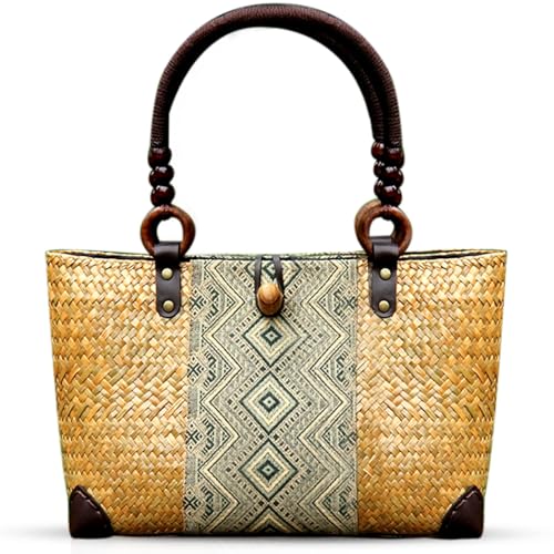 Straw Bag for Women, Summer Beach Handmade Rattan Tote Bag, Boho Retro Straw Woven Handbag, Large Beach Vacation Bag (Natural)