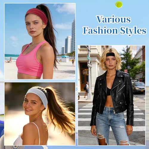 YARIEW 6Pcs Headbands Paisley Bandanas Head Bands Sweat Band Hair Wrap Headwrap Fashion Boho Wide Thick Workout Yoga Elastic Headbands Mens Cooling Running Sports Headband Sweatbands for Women and Men - color: Beige, Light Gray, Burgundy, Brown, Dark Gray