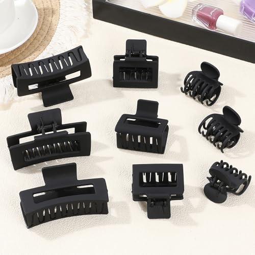 CHANDAT 3 Style Hair Claw Clips 9 pcs Medium Claw Clips Hair Clips for Women Rectangle Claw for Thick Hair Square Hair Clips for Thin Hair Accessories for Women (Black) - color: Black