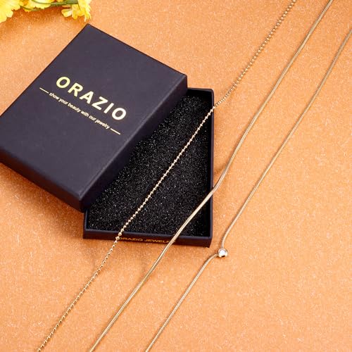 ORAZIO Gold Necklaces for Women,Layered Gold Necklace,14K Gold Plated Pendant Necklaces,Simple Choker Necklaces Set, Dainty Gold Chain Necklaces,Trendy Gold Stacked Jewelry Gifts for Women - color: 3Pcs/Herringbone & Bead & CZ