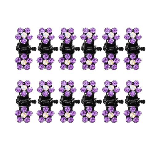 VOCOSTE 12 Pcs Mini Hair Claw Clip, Small Rhinestone Hair Clips, Metal Little Hair Clips for Women and Girl Flower Hair Accessories, Purple - color: Purple