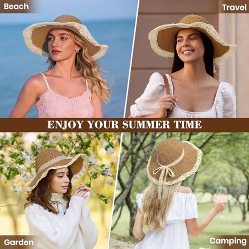Beach Hats for Women - Beach Hat Womens UPF 50+, Packable Sun Hat Women Roll Up, Wide Brim Straw Hat for Women - color: Khaki Sun Hat