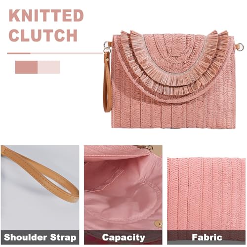 Crossbody Bags for Women, Straw Clutch Purses, Bohemian Handmade Woven Envelope Package, Tassel Handbags for Women | Bohemian - color: Bean Color