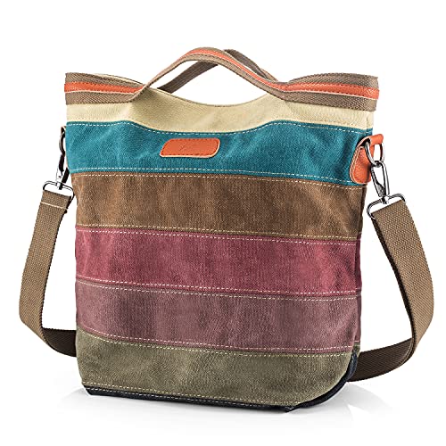 Canvas Handbag Multi-Color Striped Lattice Cross Body Shoulder Purse Bag Tote-Handbag for Women | Striped - style: Casual