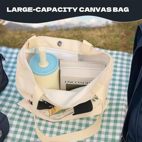 1 Pack Reusable Canvas Cute Shoulder Bag,Made of 10 oz Canvas Tote Bag for Women,for Grocery, Shopping, Beach and Daily Use(Cat) - color: A1-cat 1 Pack