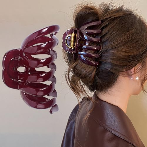 Red Large Hair Clips For Girls Vintage Hair Claw Clips For Thick Hair Claws 3.54 IN Hair Clip Plastics Clips For Hair Barrettes Non Slip Hair Claw Clip Hairclips Girl Hair Accessories For Women