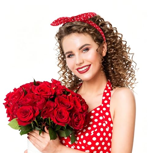 Jaciya Red Polka Dot Bow Headbands, Retro Bunny Ear Knotted Headbands with Bow, Vintage Hair Accessories for Women Daily Outfit & Party Styling - color: Red Polka Dot