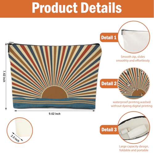 4PCS Sunshine Makeup Bag, Boho Gifts for Women, Natural Linen Zipper Pouch, Sunlight Rays Nature Best Sunshine Gifts for Girls Sister Travel Boho Cosmetic Bag - color: Multicolor 0096