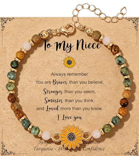 Sunflower Gifts for Women, Gifts for Women Bracelet, Symbol of Positivity Strength and Love, Inspirational Sunshine Jewelry, Birthday Christmas Thank You Gift, Friends Daughter Coworkers - style: Niece