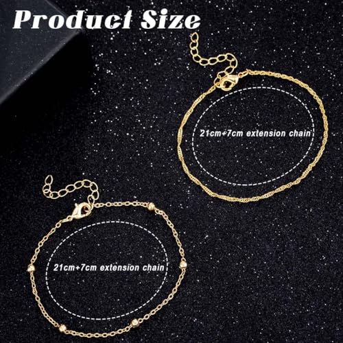 925 Sterling Silver Ankle Bracelets for Women 14K Gold Plated Layered Anklet Sets Dainty Heart Anklets Chain Waterproof Beach Foot Jewelry Gifts - style: Style2-Gold