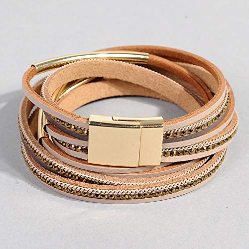 Artilady Leather Wrap Bracelets for Women - Pearl Bracelets Handmade Clasp Bangle Bracelet with Beads Jewelry Gift for Women and Mother - style: Dark Brown with Gold ba