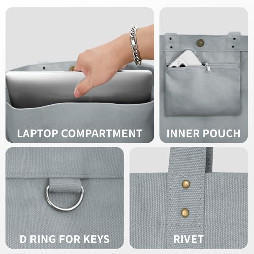 HOMESPON Large Canvas Tote Bag for Women Everything Bag with Pockets and Laptop Sleeve - color: Grey