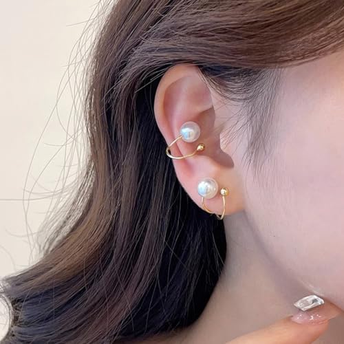 Ear Cuffs Non Piercing 14K Gold Plated Ear Cuff Earrings for Women Trendy Clip on Cartilage Earring Stacks Non Pierced Adjustable Fake Earrings Set Jewelry - color: G：Pearl Ear Cuff