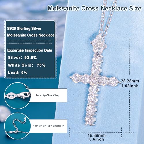 YIMERAIRE Upgraded Moissanite Crown Cross Necklace 14K Gold Vermeil 1.1 Carats Dainty Iced Out Easter Basket Stuffer Cross Jewelry S925 Sterling Silver Simple Gold Christian Faith Moissanite Cross Pendant Necklace For Women - color: 925 Sliver Slim Cross