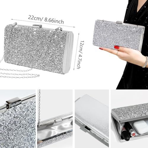 EIELO Rhinestone Jewelry Set for Women Wedding Bridal Triangle Clutch Bag Silvery Clutch Purse Glitter Choker Necklace Tennis Stretch Bracelets Ring Dangle Fringe Earrings Set - style: Sequins Handbag