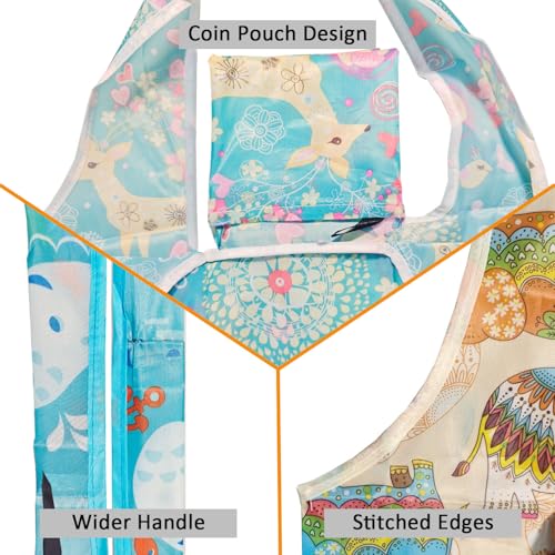 Foldable Reusable Grocery Bags, 4 Pack Large Shopping Tote Bags, Durable & Machine Washable Lightweight Totes for Travel, Groceries & Daily Essentials - color: Whale 4 Pack