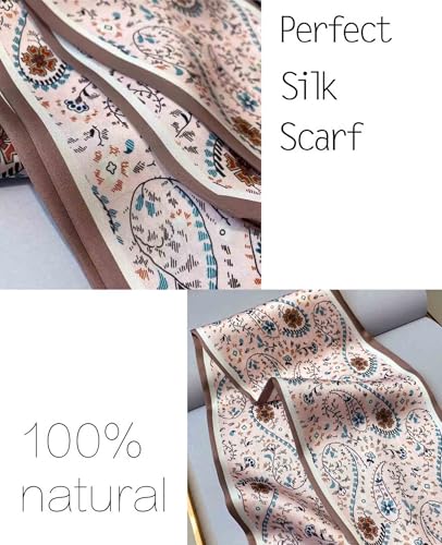 kcctoo 59” Long Silk Like Head Scarf Women's Fashion Square Neck Satin Scarfs for Bag Hair Scarves Gift 59 * 5.9” - color: D3 Pink Flower Drop Shaped