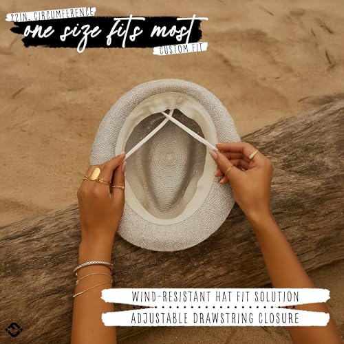 Funky Junque Straw Fedora Hats for Women - UPF 50+ Sun Hat, Short Brim Packable Beach Hat with Woven Pattern - color: Sequin - Cream