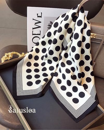 Saiusloa Neck Scarf For Womens Silky Head Scarves Hair Bandanas Square Scarf Fashion Accessories lightweight - color: 2-black Flecks