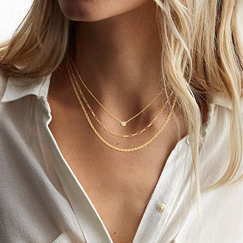 CHESKY Layered Necklaces for Women, 14K Gold Plated Chain Necklace Women Trendy Cuban Link Paperclip Chain Toggle Clasp Necklace Fashion Chunky Jewelry for Women - style: Diamond/Paperclip/Rope