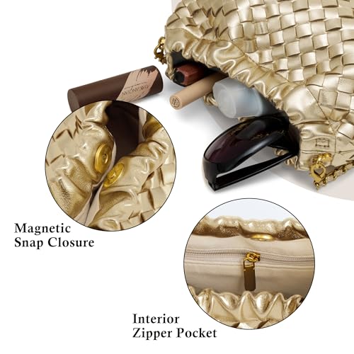 Joryin Woven Women's Crossbody Bag & Evening Purse, Trendy Dumpling Clutch & Hobo Cloud Shoulder Bag Trendy Dumpling Clutch - color: Woven Leather-champagne Gold