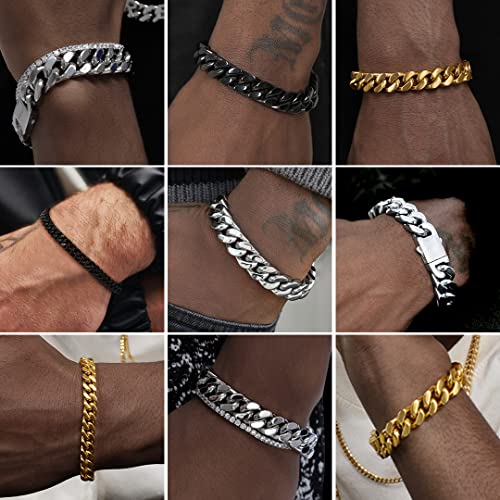 ChainsHouse Stainless Steel Cuban Link Bracelet for Men, 5mm/7mm/9mm/12mm Width, 7.5"/8.3"/9" Length, Black/18K Gold Plated Chain Wrist Bracelets for Men, with Gift Box - color: a. 5mm width-steel, size: 9.0 Inches